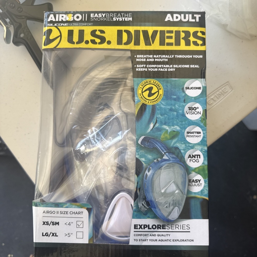 NIB Airgo U.S. Divers Easy Breathe Snorkel System Explore Series Adult XS/SM 4"